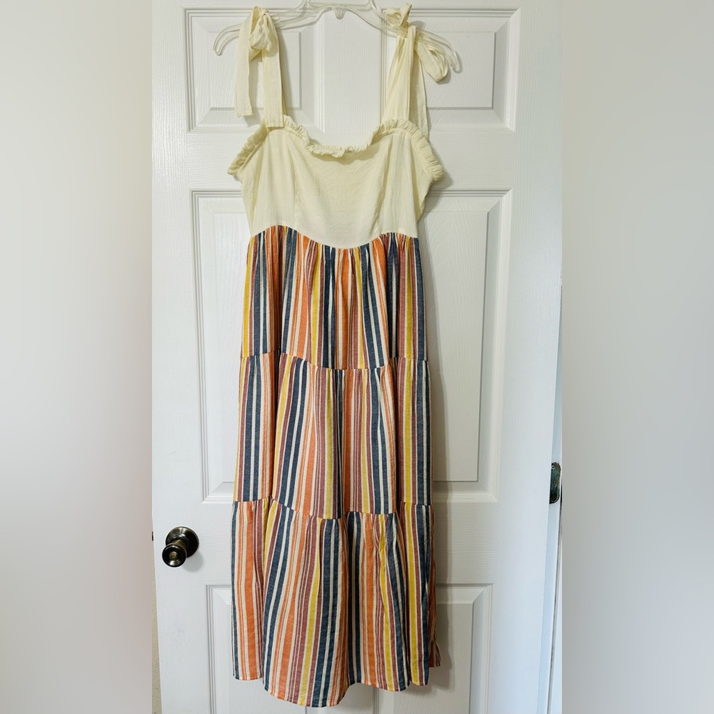 LIKE NEW Striped Cream and Multicolor Midi Dress
